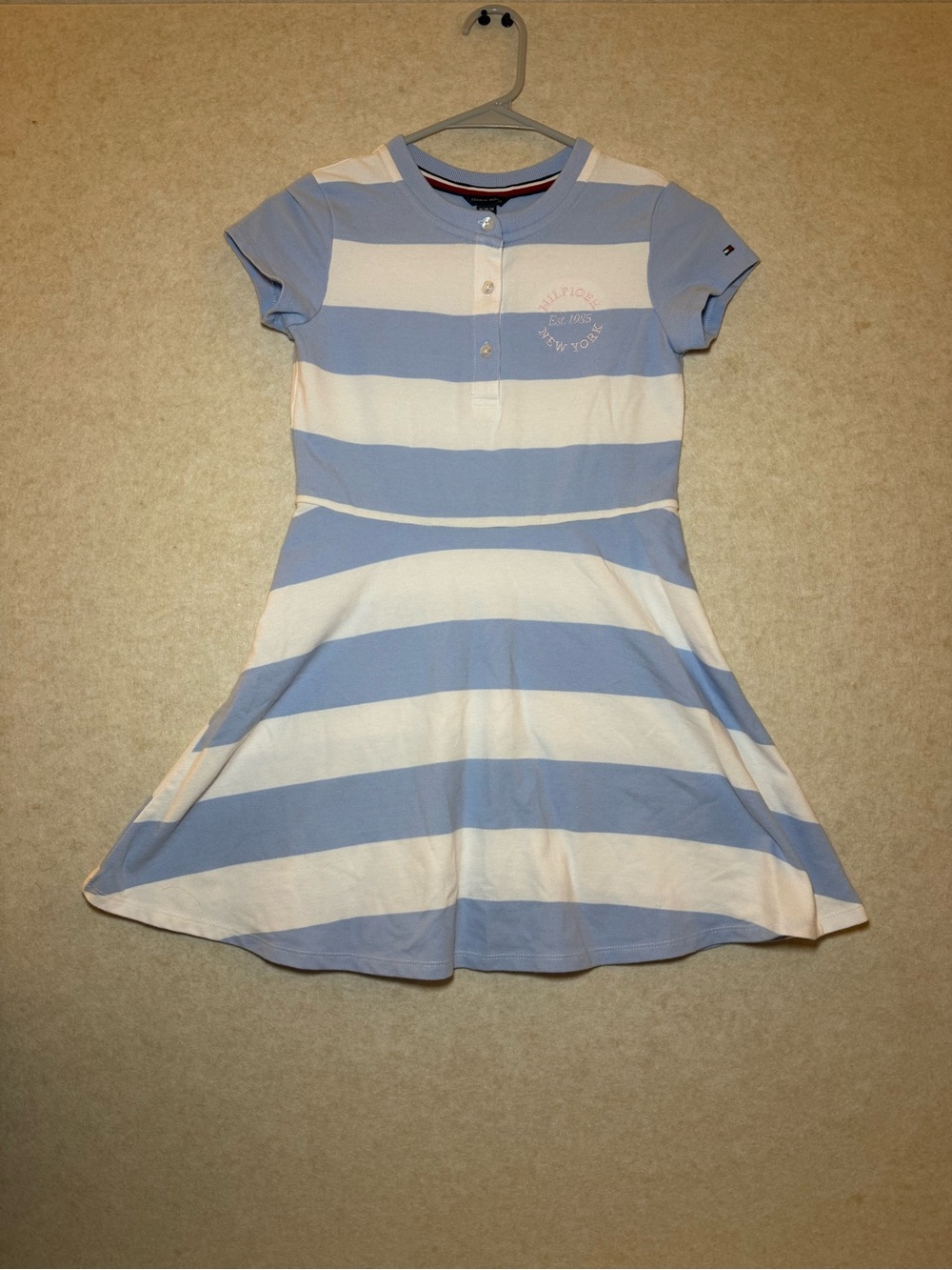 Tommy Hilfiger Rugby Stripe Sporty Polo Dress Light Blue White Girls Size M 8/10